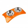 Comedero/Bebedero doble de melamina con bowls de acero inoxidable - Medium - Naranja