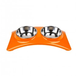 Comedero/Bebedero doble de melamina con bowls de acero inoxidable - Medium - Naranja