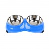 Comedero/Bebedero doble de melamina con bowls de acero inoxidable - Azul