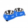 Comedero/Bebedero doble de melamina con bowls de acero inoxidable - Azul