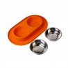 Comedero/bebedero doble de silicona con bowl de acero inoxidable